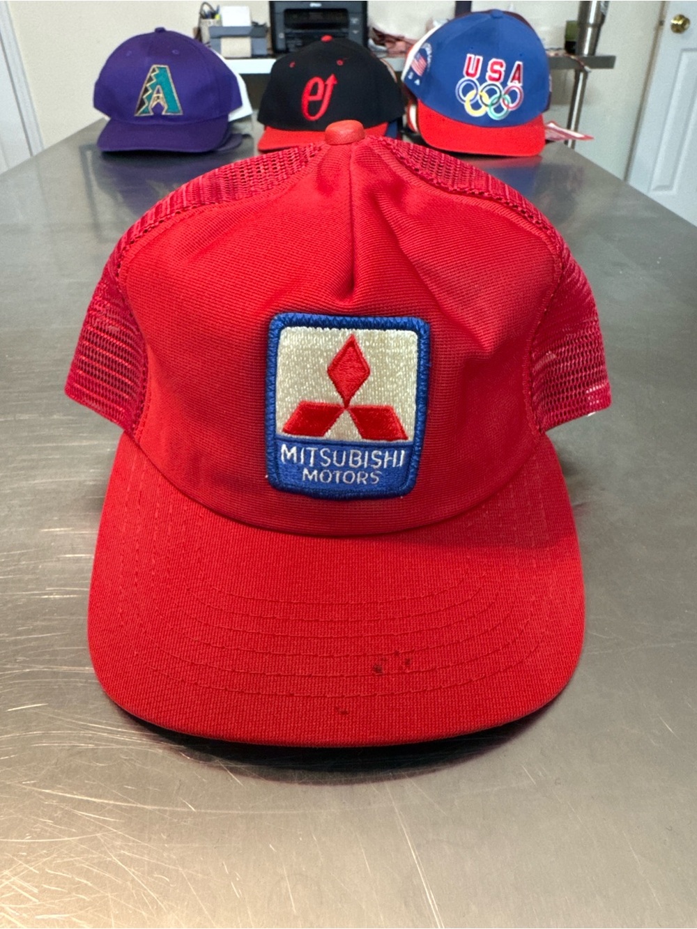 Vintage Mitsubishi Motors red trucker cap